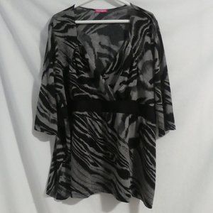 PENNINGTONS | 3X | Animal Print V-Neck Dress | Solid Black Waistline | NWOT